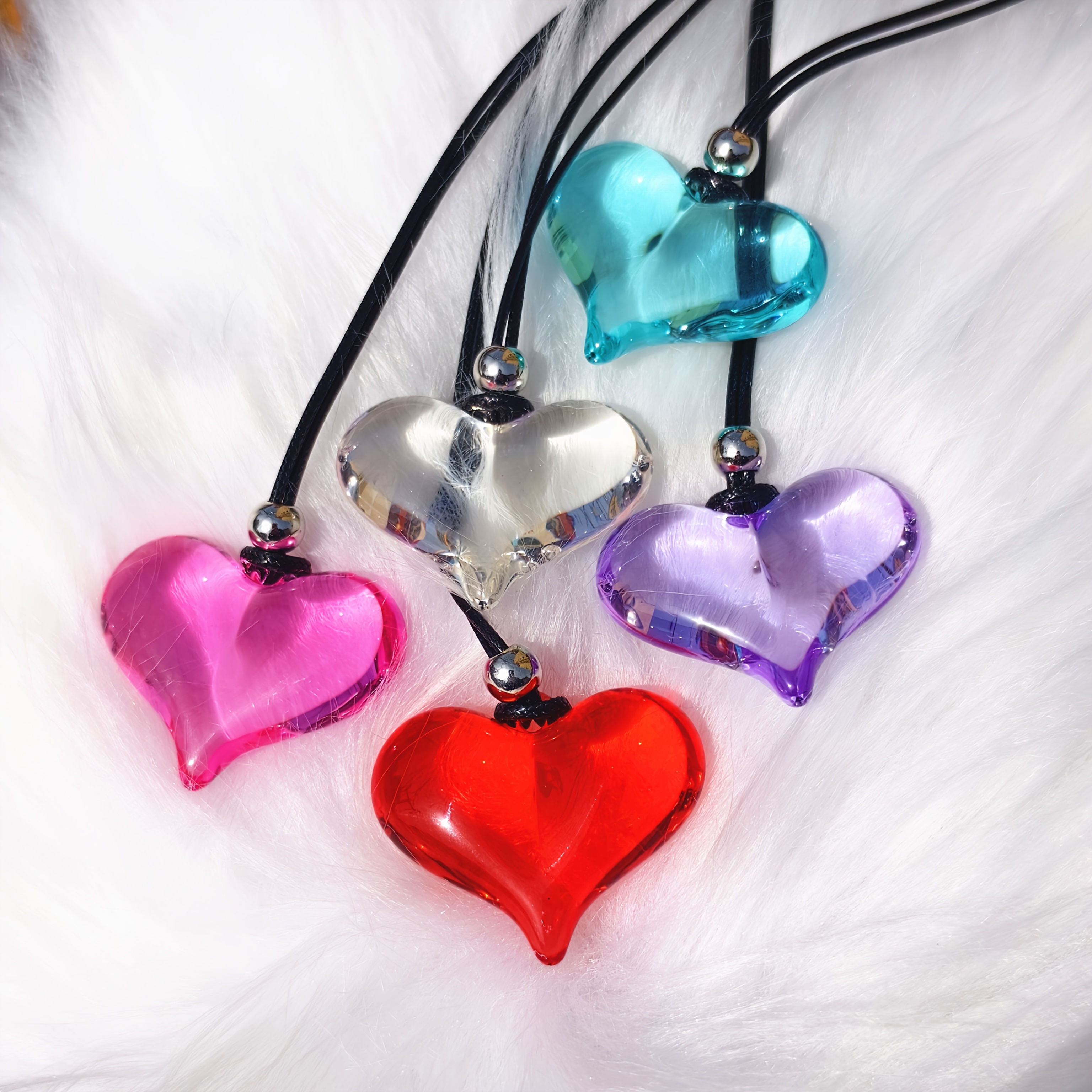 Acrylic Heart Pendant Necklace with Colorful Charms